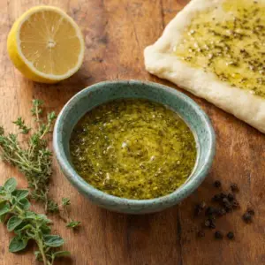 California herb pizza oil with lemon, Dijon mustard, oregano and thyme
