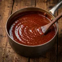 tangy sweet barbecue sauce served on a rustic wooden table with smoky homemade barbecue sauce