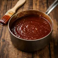 cola barbecue sauce served on a rustic wooden table with smoky homemade BBQ sauce
