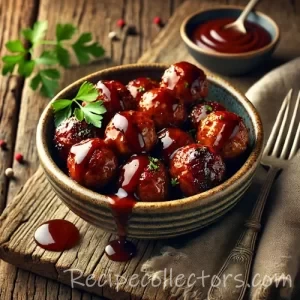 Barbecue chicken meatballs on a rustic wooden table