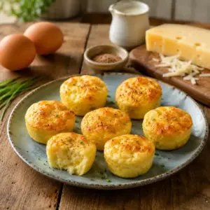 Gruyère egg cups with cream and nutmeg cooked in silicone cups in the air fryer