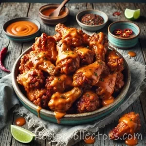 Bangin’ chicken wings on a rustic wooden table