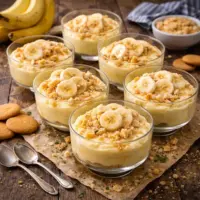 Banana pudding on rustic wooden table