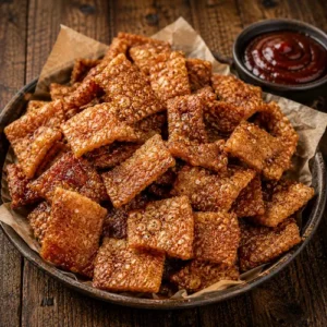 cracklin pigskins served on a rustic wooden table with crispy pork cracklins and barbecue seasoning