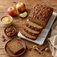 Pecan applesauce bread with a moist spiced crumb and crunchy brown sugar pecan topping