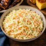 barbecue coleslaw and homemade coleslaw served on a rustic wooden table in a wooden bowl