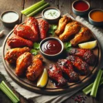 Air Fryer Chicken Wings 4 Ways on rustic wooden table