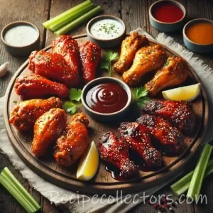 Air Fryer Chicken Wings 4 Ways on rustic wooden table