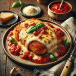 Air Fryer Chicken Parmesan on rustic wooden table