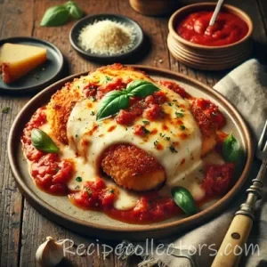 Air Fryer Chicken Parmesan on rustic wooden table