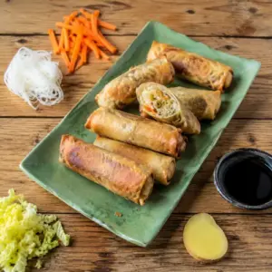 Air fryer spring rolls filled with noodles and vegetables