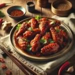 Asian-Inspired Sherry-Ginger Chicken Wings on rustic wooden table