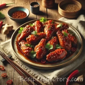 Asian-Inspired Sherry-Ginger Chicken Wings on rustic wooden table