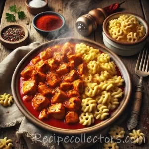 Aunt Annie's Chicken Paprika with Spaetzle op rustieke houten tafel