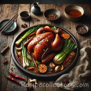 Asian-Inspired Spiced Roast Chicken on rustic wooden table