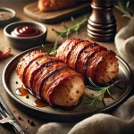 Bacon-Wrapped Smoky Chicken Delight op rustieke houten tafel