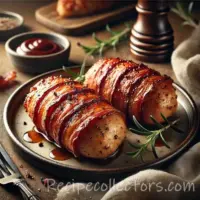 Bacon-Wrapped Smoky Chicken Delight op rustieke houten tafel