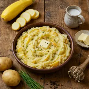 Creamy potato squash mash served warm with fresh herbs