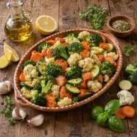 Zesty marinated vegetables with broccoli, cauliflower, carrots and zucchini