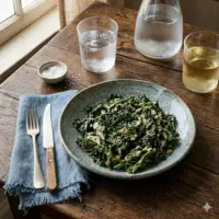 air fryer kale with tahini dressing on a rustic wooden table
