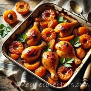 Apricot glazed Russian chicken on rustic wooden table