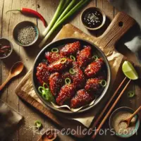 Asian-Inspired Soy-Glazed Chicken Wings on rustic wooden table