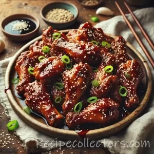Asian-Inspired Sticky Chicken Wings on rustic wooden table