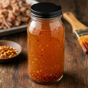 North Carolina vinegar sauce served on a rustic wooden table with tangy Carolina barbecue sauce
