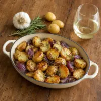 White wine rosemary potatoes with Dijon mustard, garlic and roasted red onion