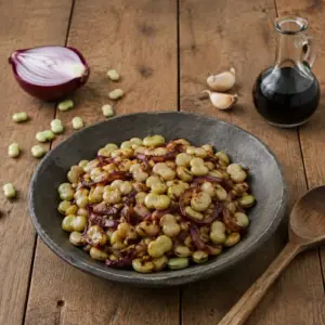Balsamic roasted lima beans with red onion and garlic