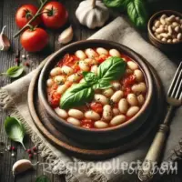 Italian cannellini beans with roasted red peppers, green olives and tomato sauce