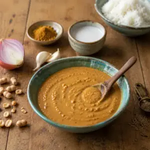 Thai peanut sauce with coconut milk and curry spices