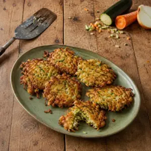 Crispy vegetable fritters with zucchini carrot and corn