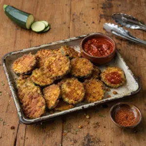 Crispy fried zucchini slices served with marinara sauce