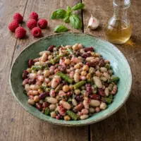 Raspberry five-bean salad with fresh pink raspberry dressing