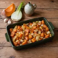 Roasted butternut squash with fennel, caramelized onion and garlic