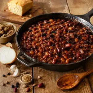 Smoky BBQ beans in a rich sweet and smoky tomato sauce