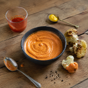 Spicy vegan Buffalo sauce served as a creamy dipping sauce
