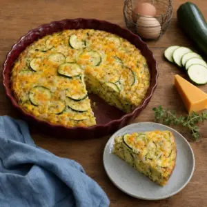 Crustless zucchini cheddar quiche with onion and oregano