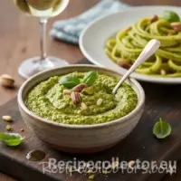 Pistachio pine nut pesto with fresh basil and garlic