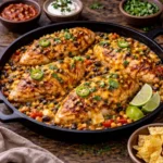 cheesy tex-mex chicken skillet with melted pepper jack and seasoned chicken