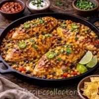 cheesy tex-mex chicken skillet with melted pepper jack and seasoned chicken