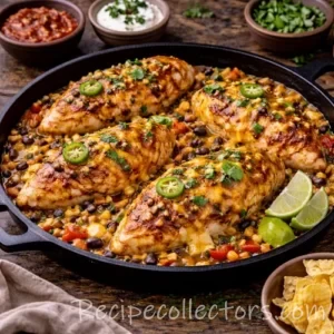 cheesy tex-mex chicken skillet with melted pepper jack and seasoned chicken