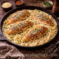 creamy chicken alfredo skillet with tender chicken and rich parmesan sauce