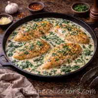 creamy chicken florentine skillet with tender chicken in garlic cream sauce and spinach