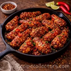 hot chicken wings coated in a fiery sauce served on a dark rustic wooden table