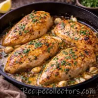garlic butter chicken skillet with golden seared chicken in a rich butter garlic sauce