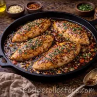 honey garlic chicken skillet with tender chicken coated in a glossy honey garlic glaze