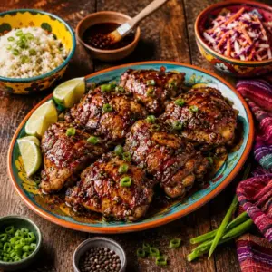 Jerk glazed chicken with caramelized agave mustard coating