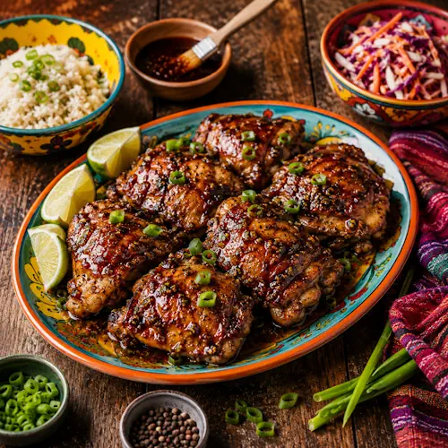 Jerk glazed chicken with caramelized agave mustard coating